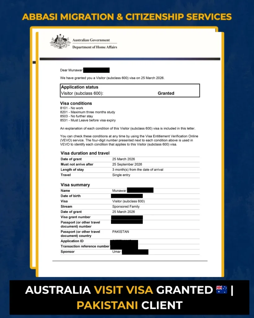 Australia Visit Visa Granted 🇦🇺 Pakistani Client