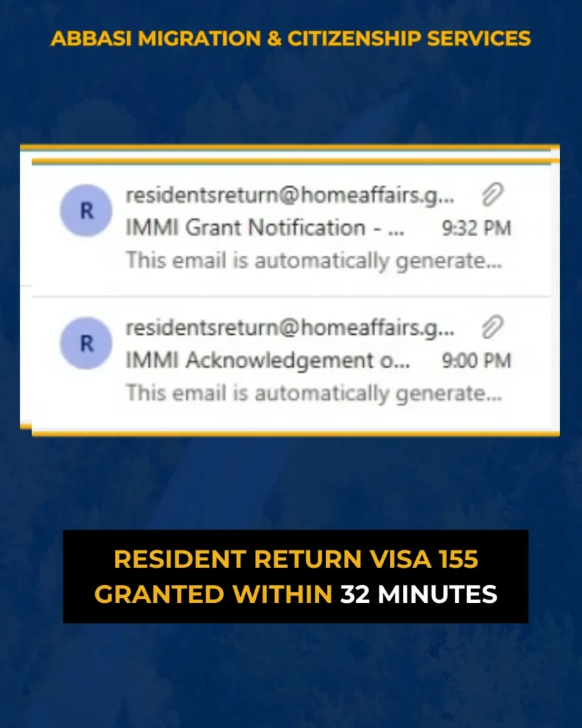 Resident Return Visa 155 GRANTED WITHIN 32 MINUTES - Abbasi Migration & Citizenship Services (1)