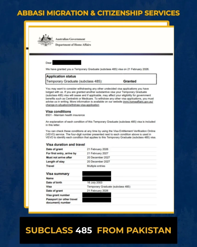 Subclass 485 From Pakistan - Abbasi Migration & Citizenship Services