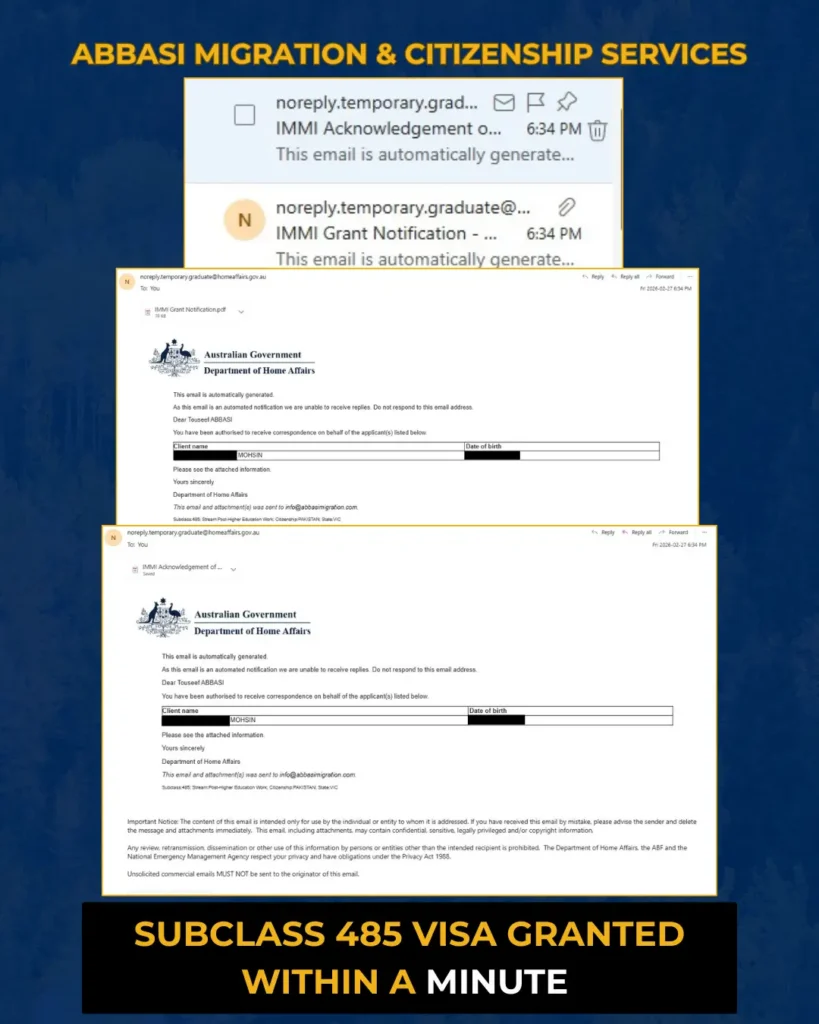 Subclass 485 VISA GRANTED WITHIN A MINUTE - Abbasi Migration & Citizenship Services (1)