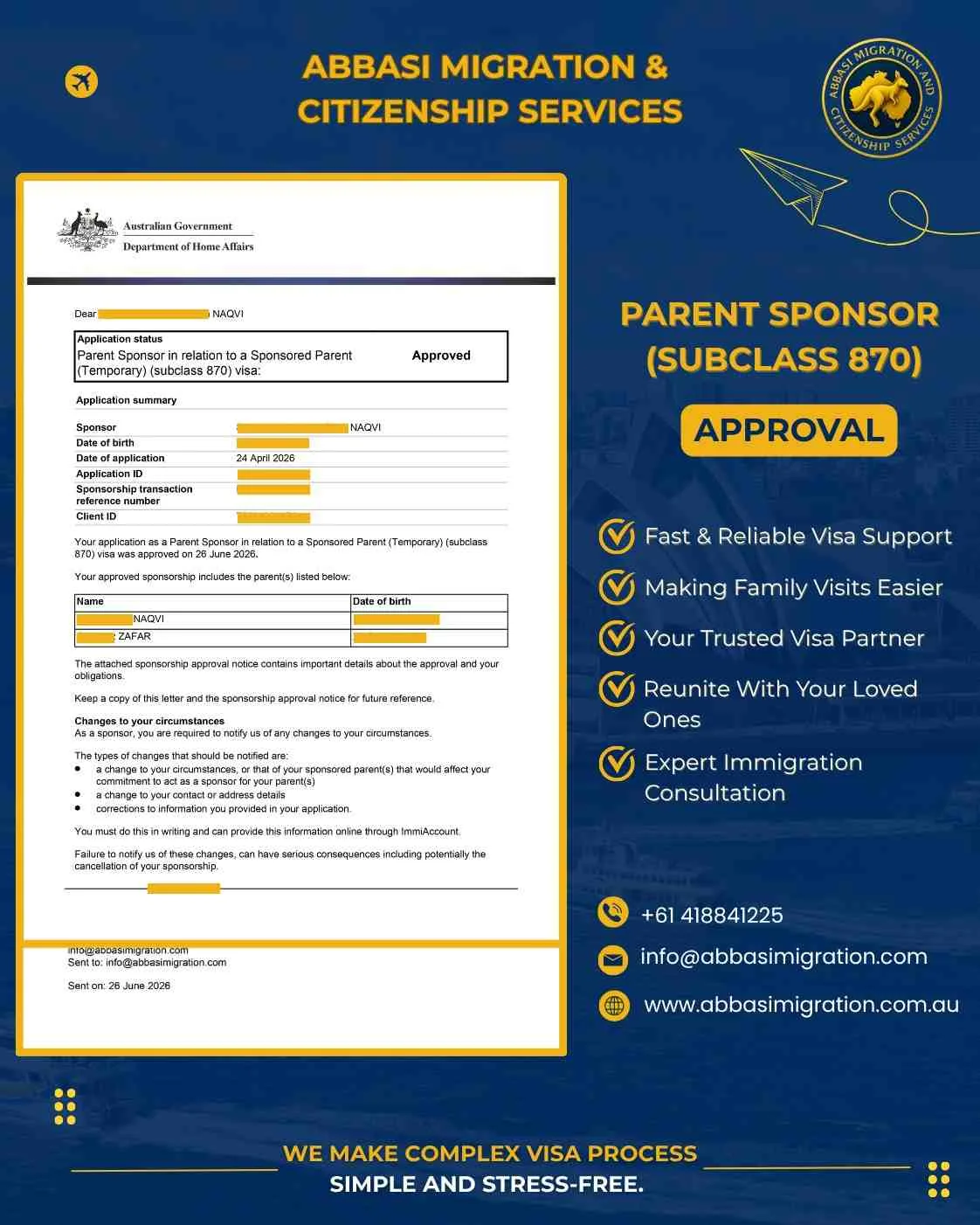 Australia Parent Sponsor Approval Abbasi Migratio