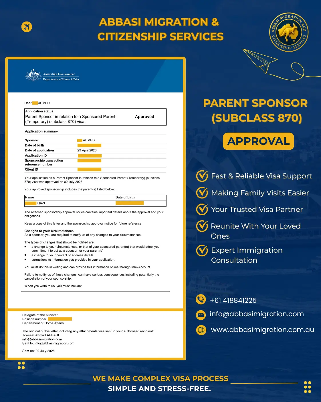 Parent Sponsor Subclass 870 Abbasi Migration & Citizenship Services