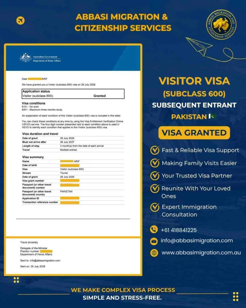 Visitor Visa Subclass 500 Abbasi Migration Citizenship Service