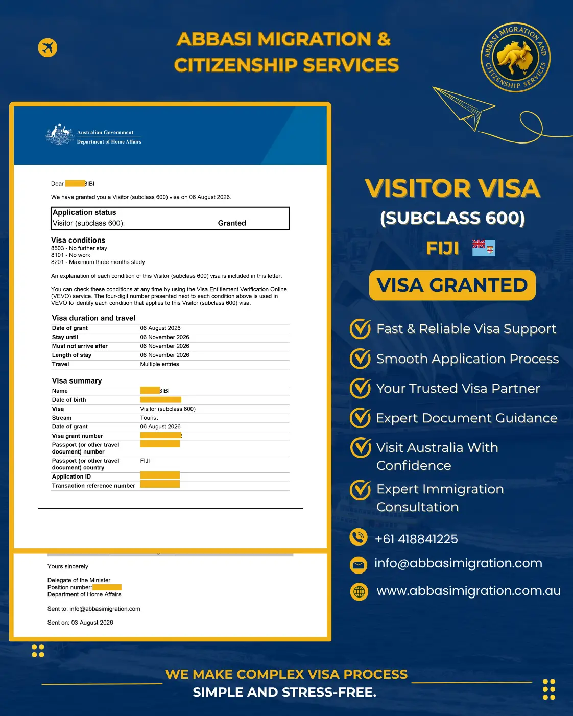 Fiji Visitor Visa Granted Abbasi Migration & Citizenship Services (5)