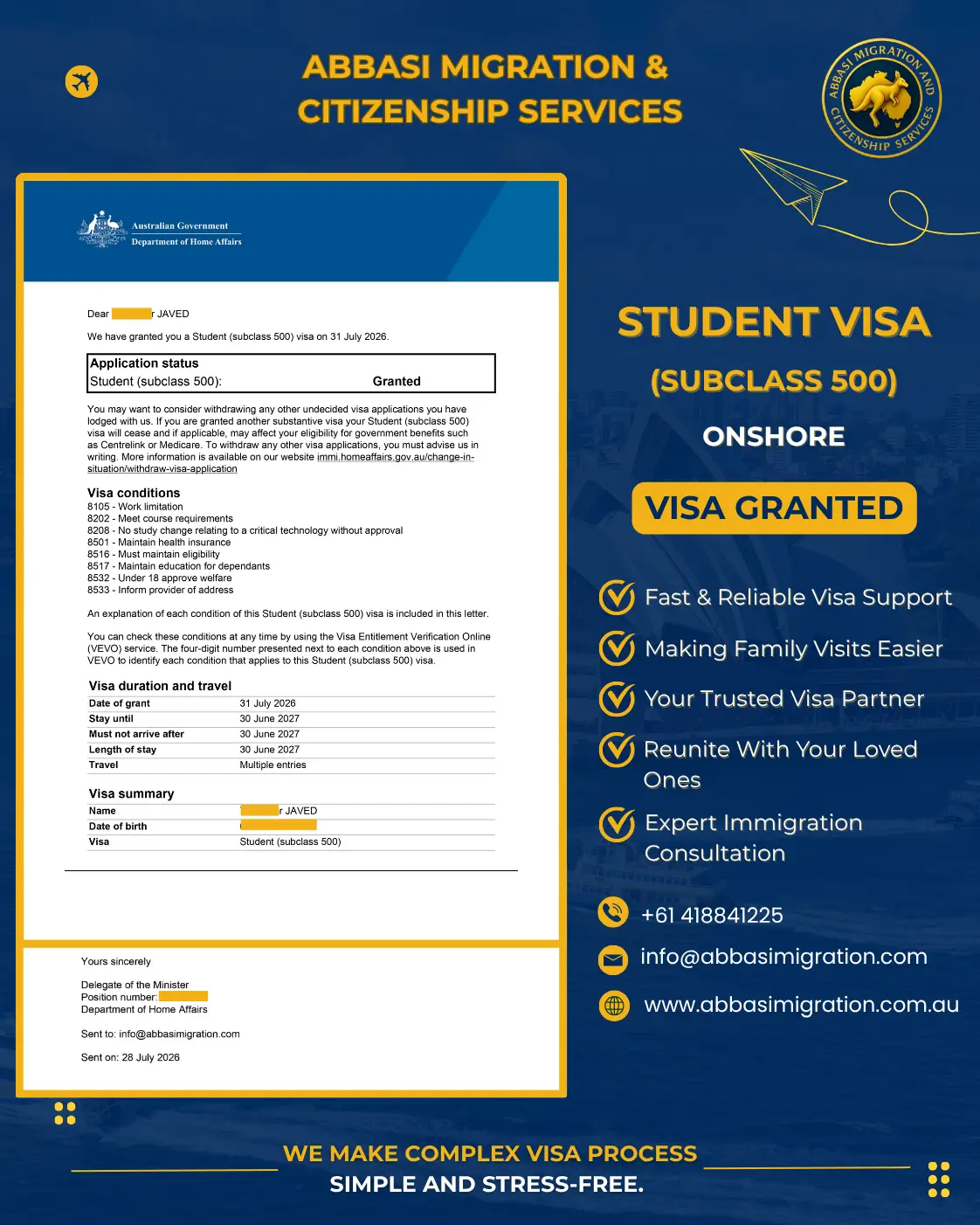 Student Visa 500 Granted Abbasi Migration & Citizenship Services (3)