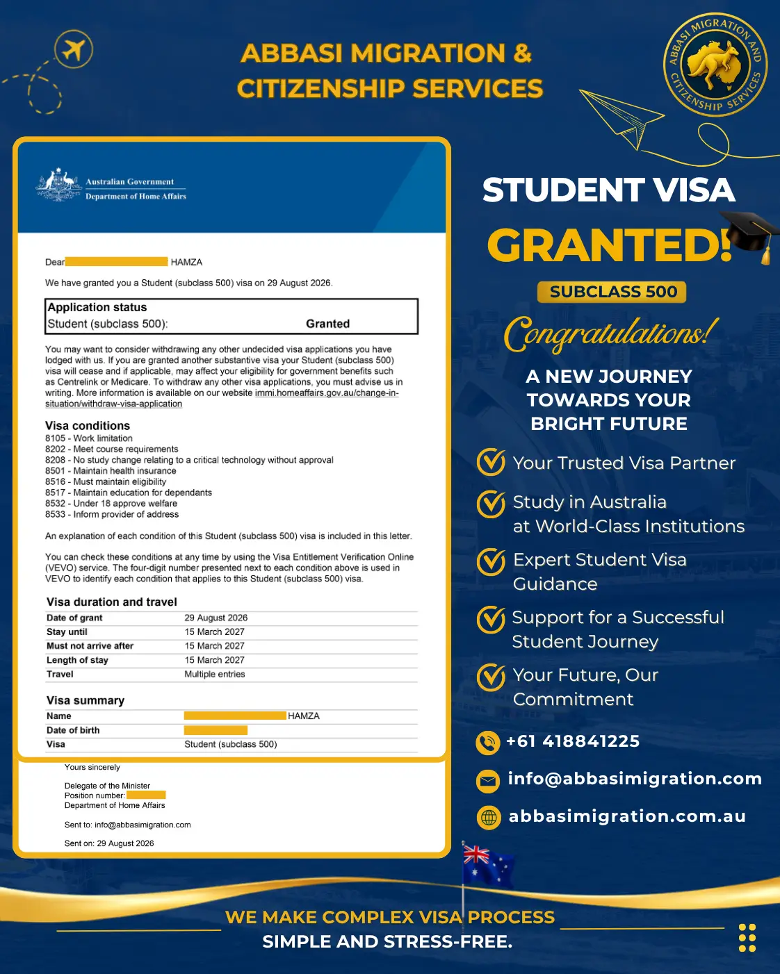 Student Visa Granted Abbasi Migration & Citizenship Services (1)
